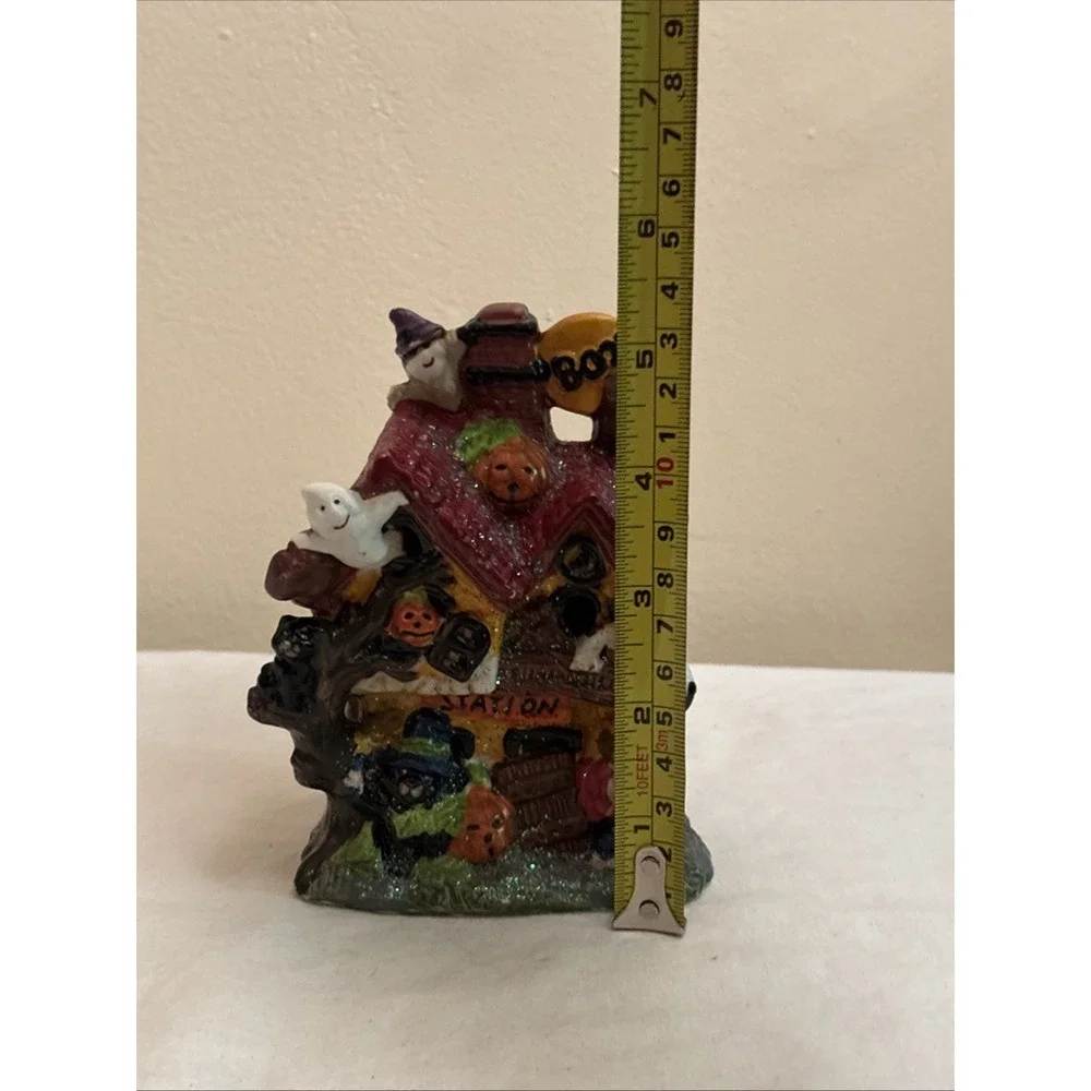 VTG Halloween Haunted House Ceramic Village Figurine 5.5 Ghost Station Decor